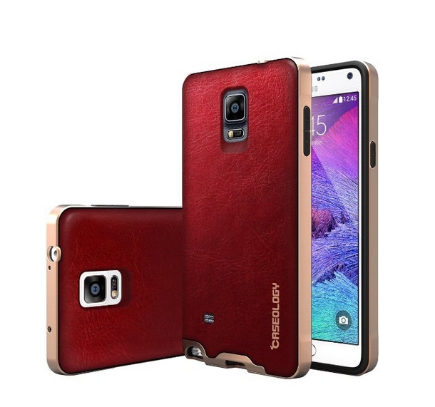 Galaxy Note 4 Case Caseology Envoy Series Premium Leather Bumper Cover  Carbon Fiber burgunady red